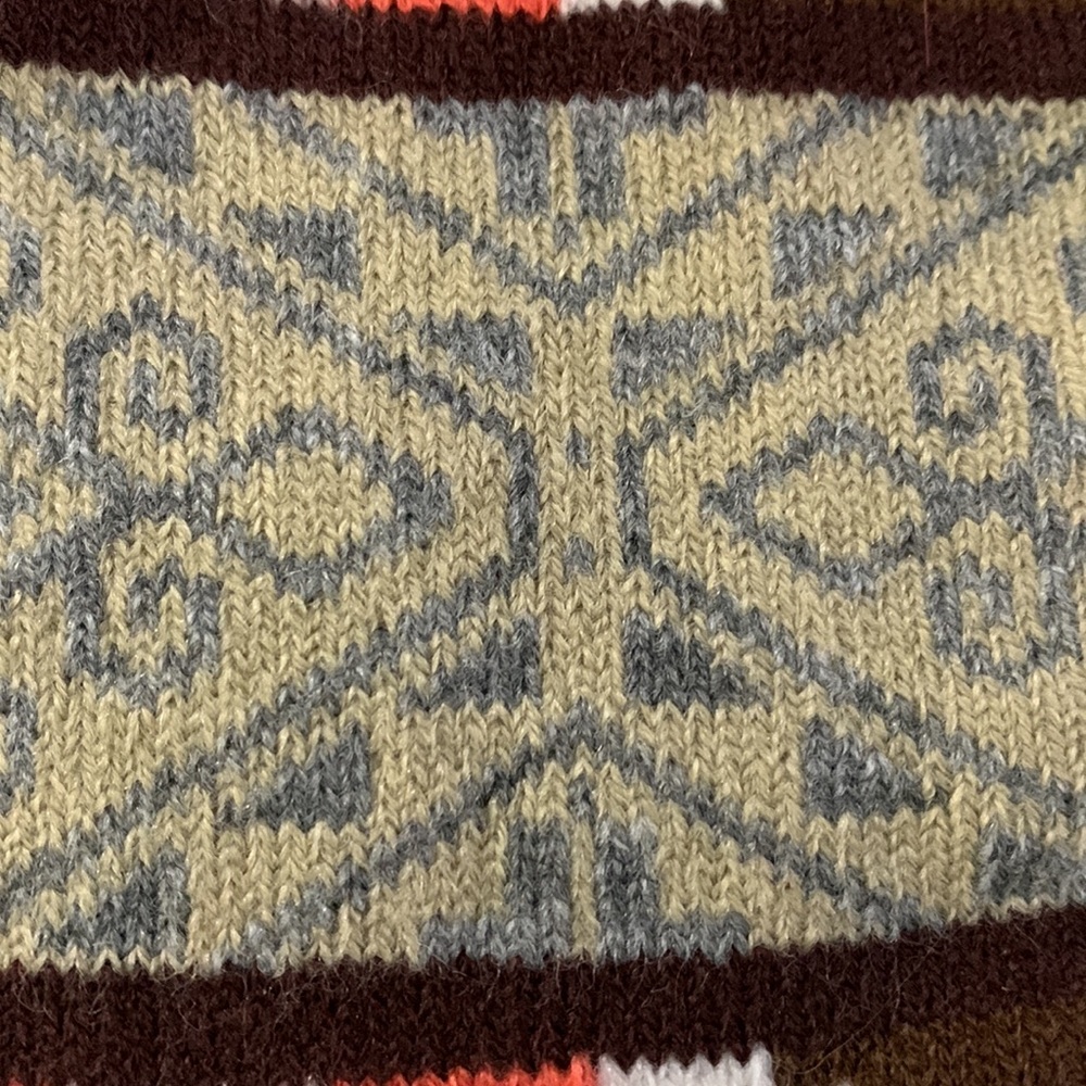 Mixed geometric mixed  carpet patterned knit trapper hat with faux fur trim - Picture 8 of 12